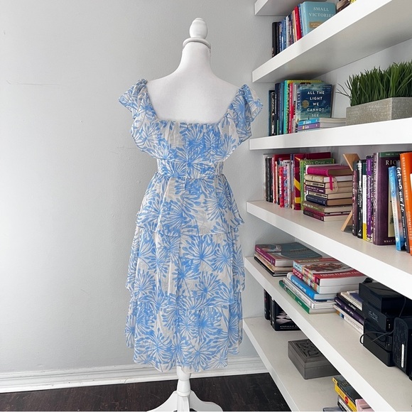 Amanda Uprichard Venezia blue & cream off shoulder midi dress size XS - Picture 7 of 13